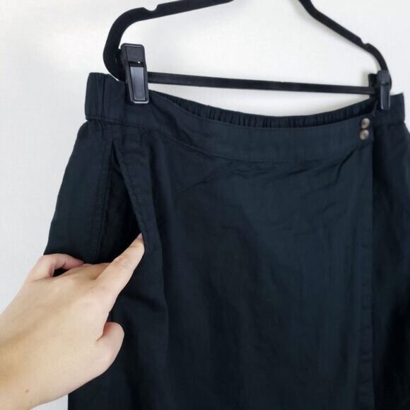 Pact Women's Wrap Skirt Linen-Blend XXL Black Midi Natural Organic Minimalist - Picture 4 of 12